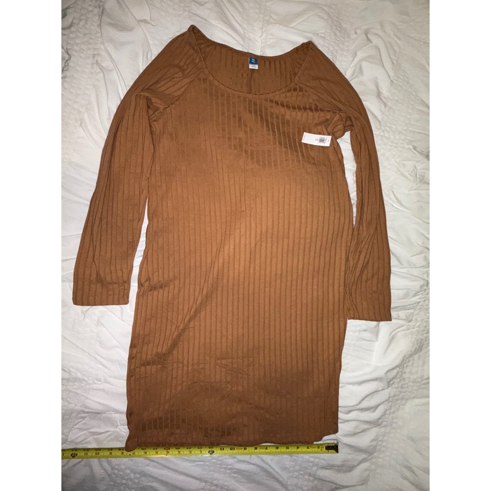 Old Navy Womens XXL Tall Brown Rib-Knit Long Sleeve Neck Shift Dress NWT T04-29